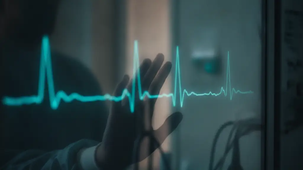 Blurred medical monitor screen with glowing graph, suggesting health data.