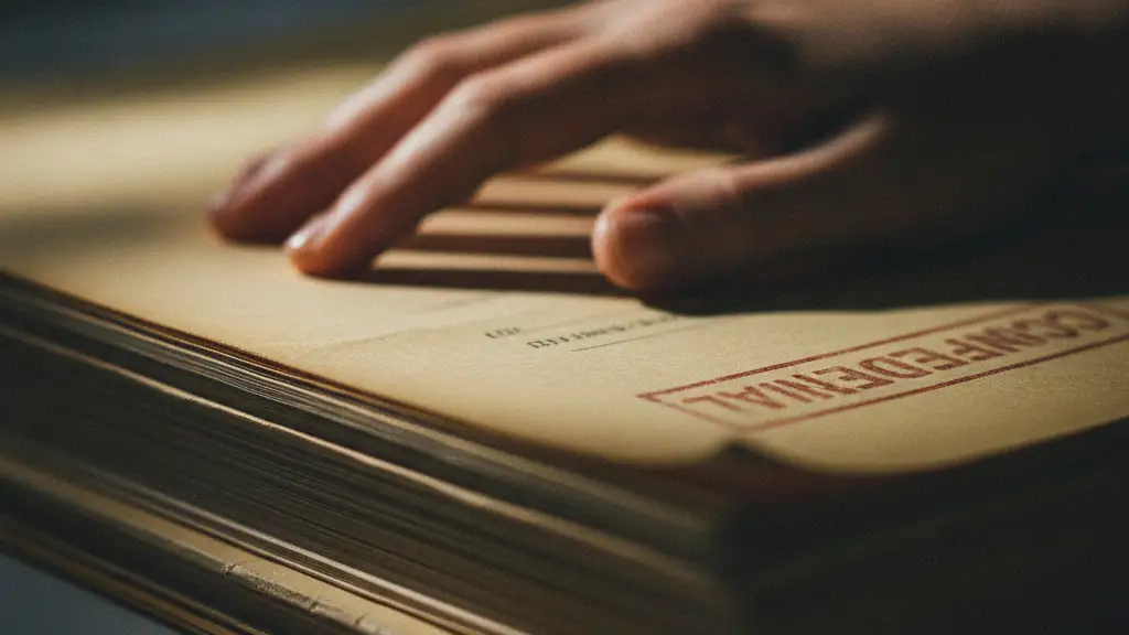 A woman's hand resting on a confidential medical file.