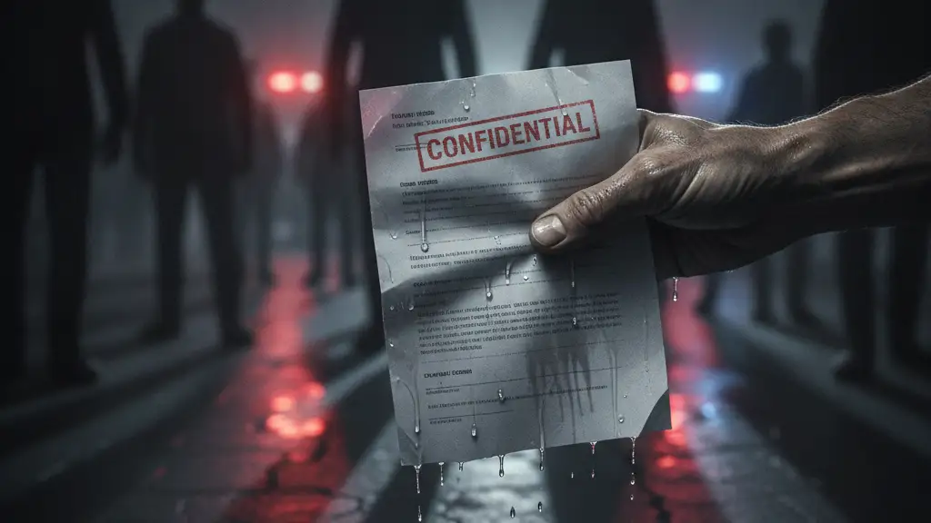 A weathered hand holds a smudged exam paper amidst a blurred crowd.