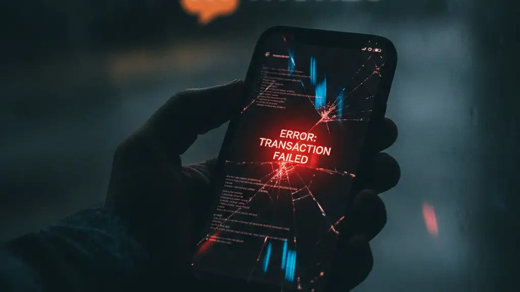Smartphone screen with a red error message, Monzo logo blurred in background.