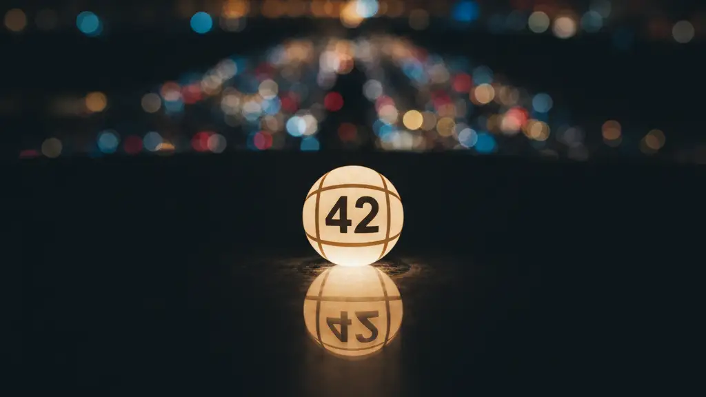 A glowing lottery ball with the number 42, casting long shadows.