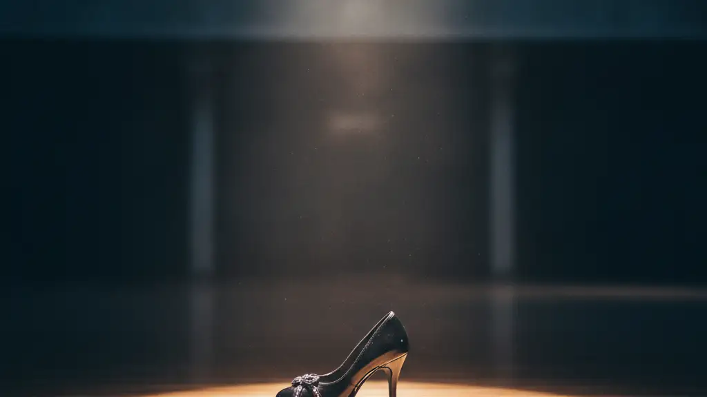 A single dance shoe on an empty, spotlighted stage, symbolizing a dancer's pause.