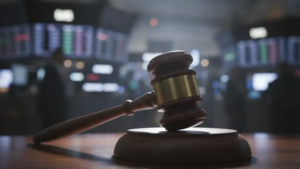 A heavy wooden gavel rests on a polished mahogany desk.