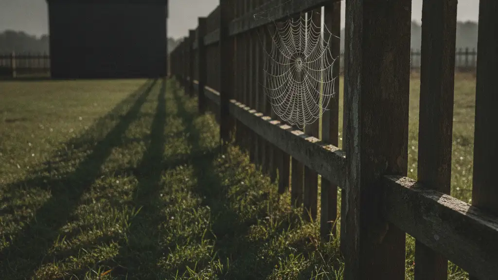 A weathered garden fence with a new shed's blurred silhouette behind it.