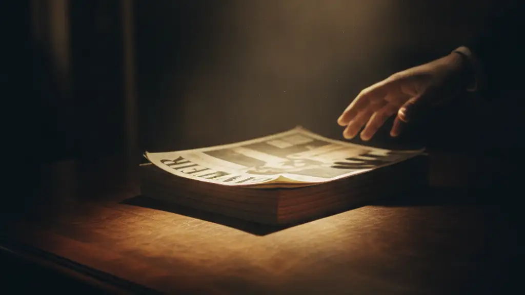 A vintage Vanity Fair magazine on a desk, with a blurred hand in the background.