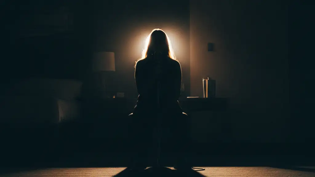 Blurred silhouette of a figure holding a microphone under a harsh spotlight.