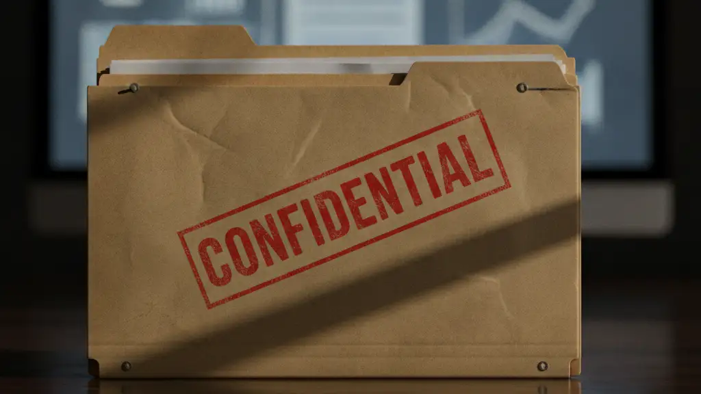 Confidential file folder on a desk, blurred legal documents in background.