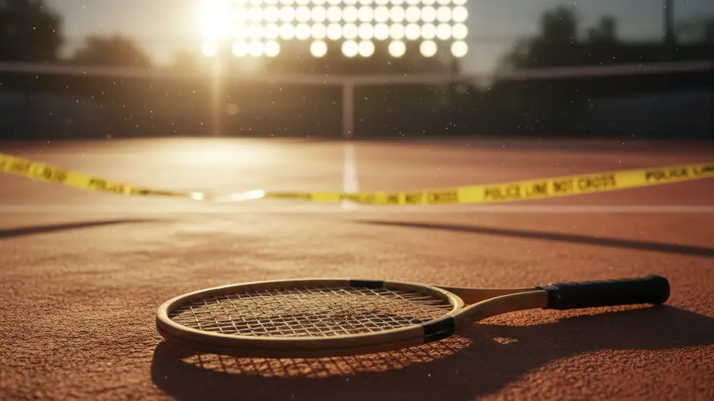 Empty tennis racket on a court, suggesting a coaching change.