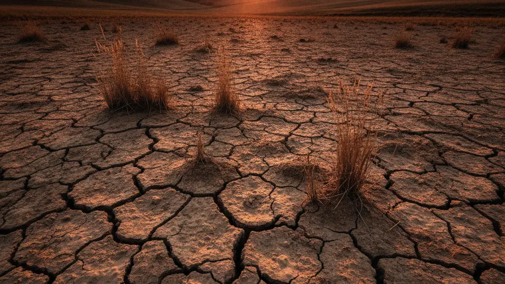Cracked, dry earth under a scorching sun, symbolizing drought in Southern England.