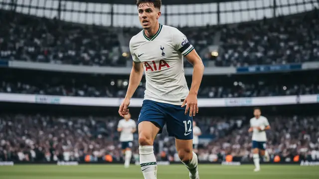 Conor Gallagher in a Tottenham Hotspur kit running on a football pitch during a match.