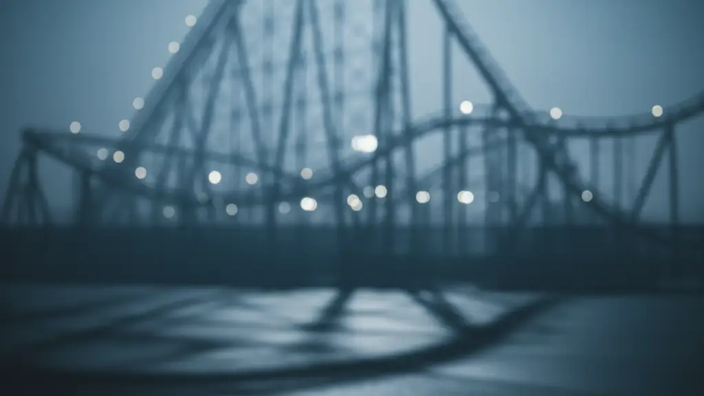 Yellow police tape in front of a blurred roller coaster structure at night.