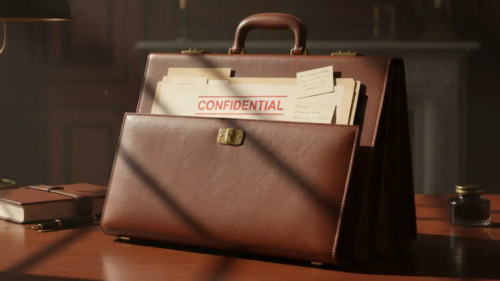 A confidential file folder lies open on a desk, hinting at family secrets.